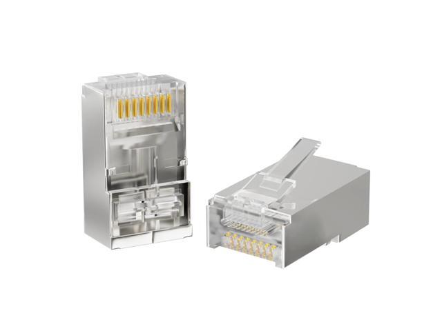 iwillink 50-Pack Shielded RJ45 Cat6 Pass-Through Connectors, STP Crimp Modular Plugs, 50U Gold-Plated, 3-Prong for Solid and Stranded Cable, 8P8C...