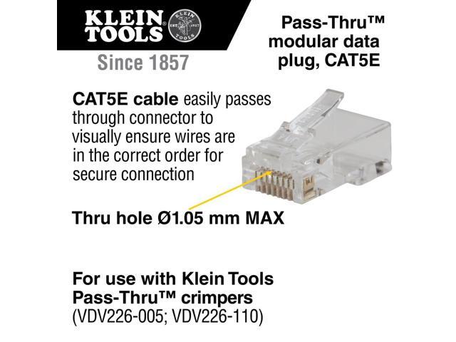 Klein Tools VDV826-702 Pass-Thru Modular Data Plug, RJ45 CAT5E, Gold Plated, Pass Through Connectors 50-Pack