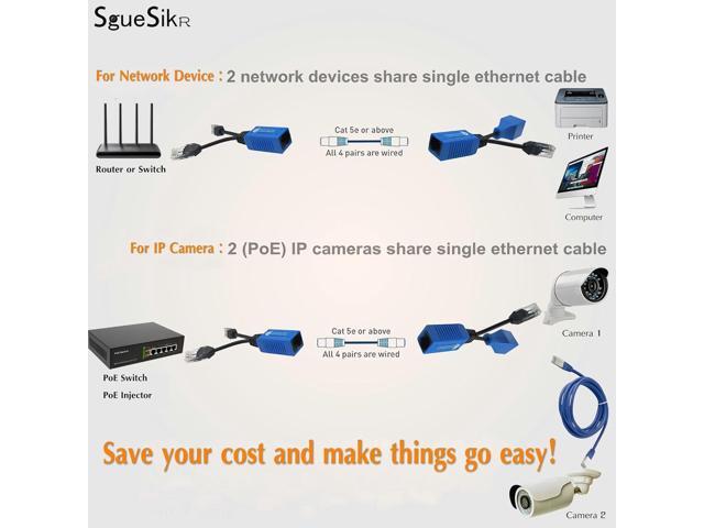 4 Pair PoE Ethernet Splitter, RJ45 Cable Sharing Kits, 2-in-1 Cat5 Combiner, Ethernet Extender for 8 Security IP Cameras NVR Surveillance System