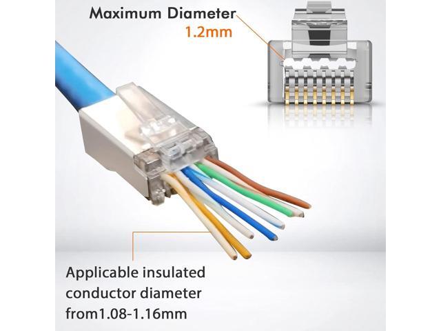 Shielded RJ45 Cat6 Cat 6A Connectors - Pass Through Connector Gold Plated 3 Prong 8P8C Modular Plugs for FTP/STP Stranded Ethernet Cable & Solid...