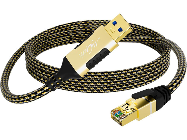 USB to Ethernet Cable 3 FT, USB-A 3.0 to RJ45 Cable, FTP, 1Gbps High-Speed-Shielded LAN Network Cable, Directly Connected, Compatible with Laptop,...