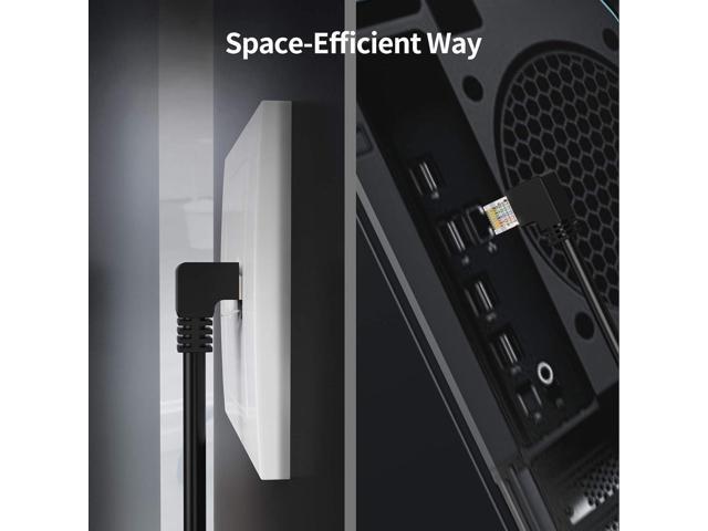 CableCreation CAT6 Ethernet Extension Cable, Shielded 8P8C Ethernet Patch Cable,Up Angled Support Bandwidth Up to 250mhz,1.6ft/0.5m,Black