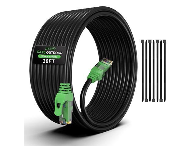 30FT Cat6 Outdoor Ethernet Cable, In-Ground, Heavy Duty Direct Burial, 24AWG CCA Patch Cord for Laptops, PCs, Routers, Printers, Surveillance...