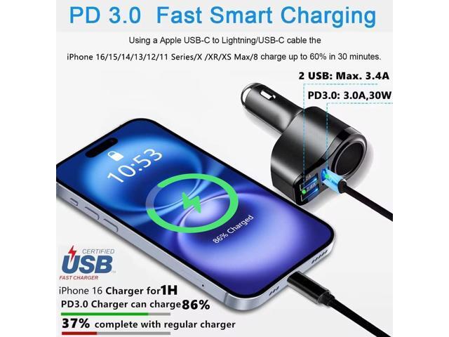 4 in 1 USB C Car Charger, 168W Multi USB Cigarette Lighter Adapter, Socket Splitter with 3 USB Ports, 12V/24V Dual USB Type C PD Fast Car Charger...