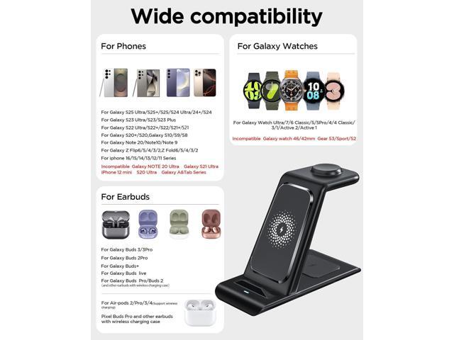 Wireless Charging Station for Samsung Wireless Charger Galaxy S25 Ultra/S25/S24/S23/S22/S21/S20/S10/Note20/10/9/8 Galaxy Watch 7/6/5 Pro/4/3 Active...