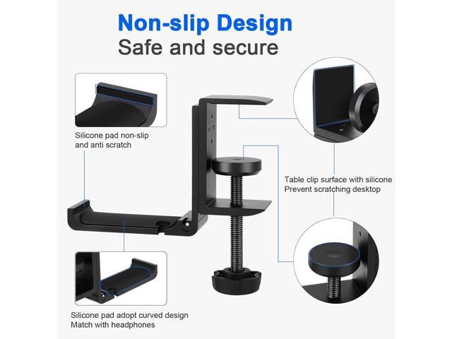 Aluminum Headphone Stand Hanger Foldable with Cable Clip - Goldmille Headset Holder Clamp Hook Under Desk, Save Your Space While Working & Gaming