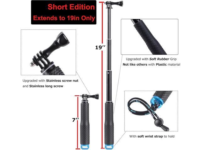 19 Short Extension Selfie Stick Compact Handle Grip Adjustable Waterproof Monopod Pole Compatible with GoPro Hero 13 12 11 10 9 8 7 6 5 AKASO DJI...