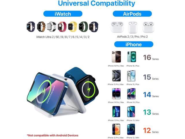 Wireless Charging Station 3 in 1 Foldable Magnetic 15W Travel Multiple Devices Fast Charger for iPhone 16/15/14/13/12 Series, AirPods 3/2/Pro/Pro2,...