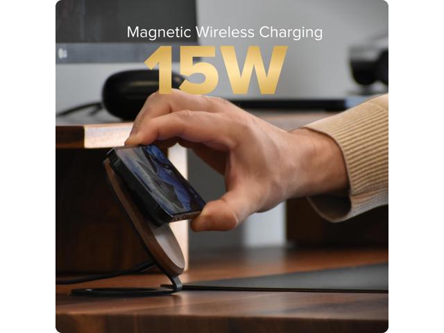 ARK Solid Wood MagSafe Stand Magnetic Wireless Charging Station w/Adapter & USB to USB C Cord 15W Wireless Charger. for iPhone 16/15/14/13/12 &...