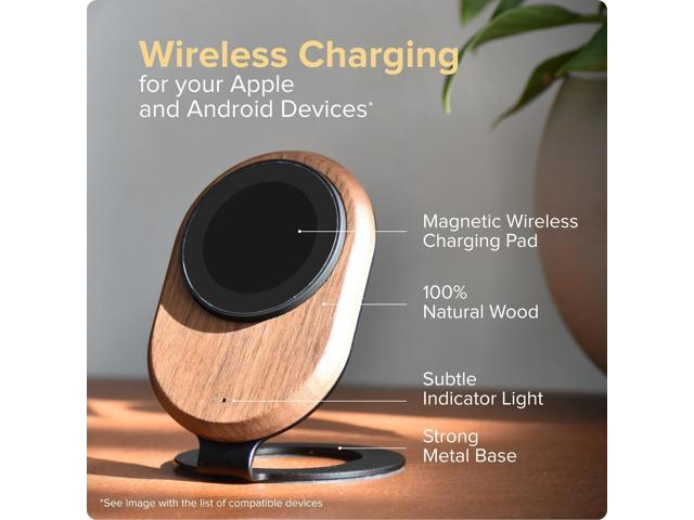 ARK Solid Wood MagSafe Stand Magnetic Wireless Charging Station w/Adapter & USB to USB C Cord 15W Wireless Charger. for iPhone 16/15/14/13/12 &...