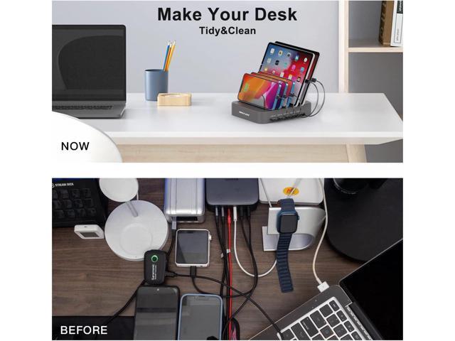 MSTJRY Charging Station for Multiple Devices: 5 Port Multi USB-A Charger Stations Multi-Device Organizer Charging Dock Designed for iPhone iPad...