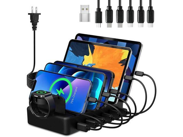 Charging Station for Multiple Devices, CREATIVE DESIGN 50W 6 Ports USB Charger Station with Apple Watch Holder & 6 Cables, Charging Dock for iPad...