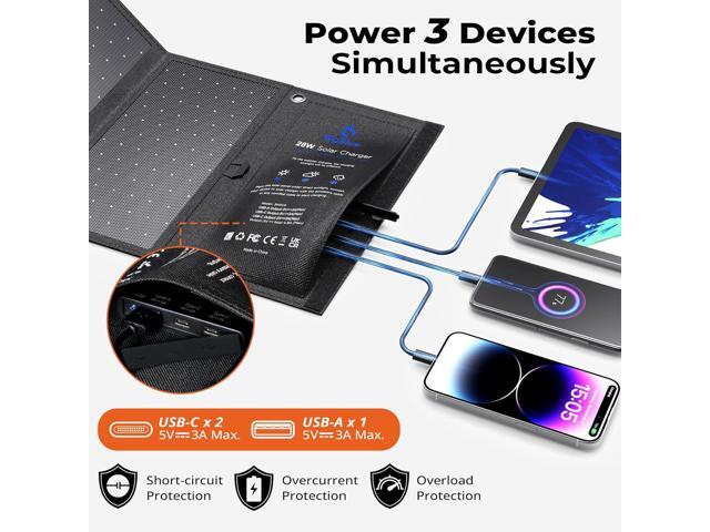 [Upgraded] BigBlue 3 USB Ports 28W Solar Charger(5V/4.8A Max), Portable Foldable Solar Panel for Camping, IP44 Waterproof, Compatible with iPhone...