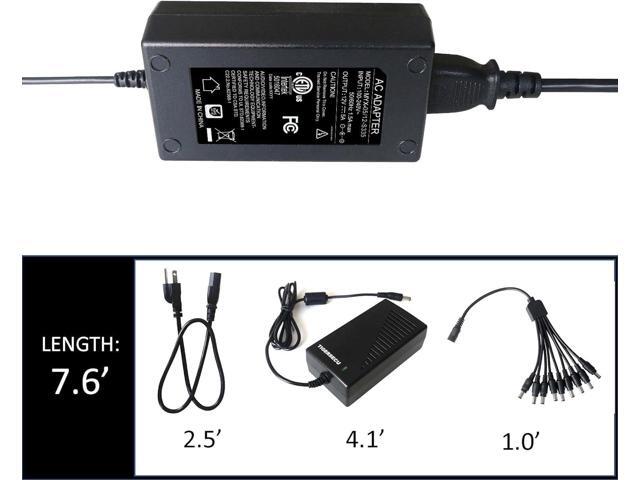 TIGERSECU Security Camera Power Adapter with 9-Way Power Splitter, 12V 5A 100V-240V 2.1x5.5mm Power Supply, Compatible with Lorex, Samsung, Q-See,...