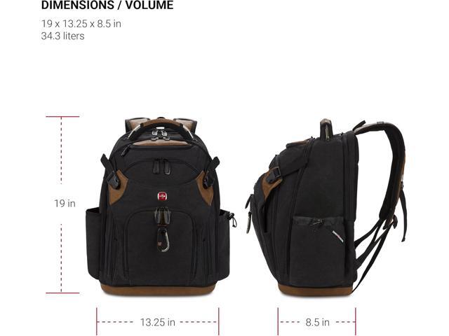 SwissGear Tool Bag Backpack, Fits Up to 17-Inch Laptop, Work Pack PRO, Black/Brown Canvas
