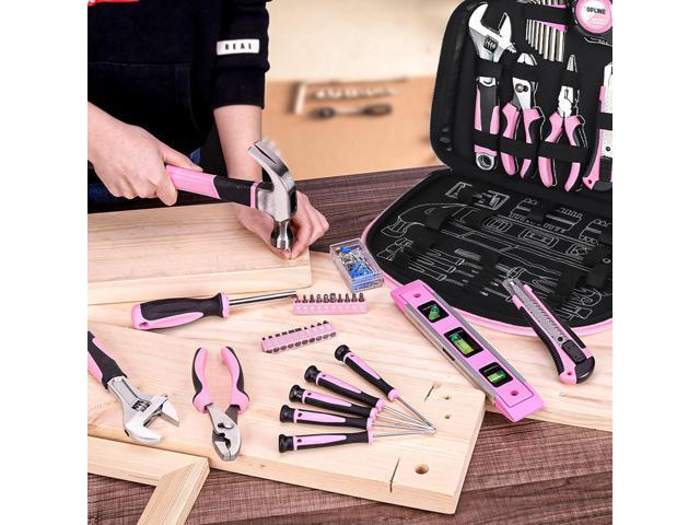 TOPLINE 208-Piece Pink Tool Kits for Women with Round Pouch, Small Tools Kit for Apartment, Home, Household Ladies Pink Tool Set for Best Gifts and...