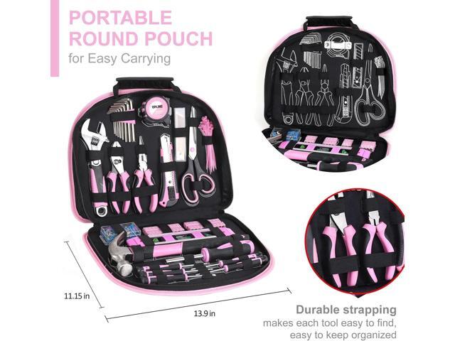 TOPLINE 208-Piece Pink Tool Kits for Women with Round Pouch, Small Tools Kit for Apartment, Home, Household Ladies Pink Tool Set for Best Gifts and...