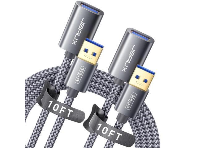 JSAUX 2Pack 10FT+10FT USB 3.0 Extension Cable, Type A Male to Female USB Extender Cord Nylon Braided Compatible with Webcam, Camera, Phone, USB...