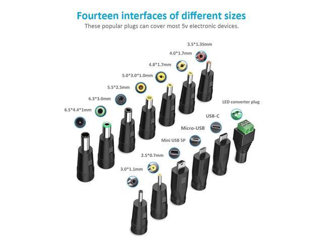 Belker Universal 5V DC 5.5 2.1mm Jack Charging Cable Power Cord, USB to DC Power Cable with 14 Interchangeable Plugs Connectors Adapters Compatible...
