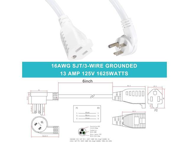 [4 Pack] Flat Plug Short Power Extension Cord - 6inch White Low Profile Flat Head 3 Prong Grounded Indoor Extension Cord,16AWG 13amp Household...