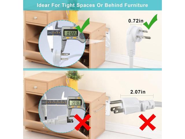 [4 Pack] Flat Plug Short Power Extension Cord - 6inch White Low Profile Flat Head 3 Prong Grounded Indoor Extension Cord,16AWG 13amp Household...
