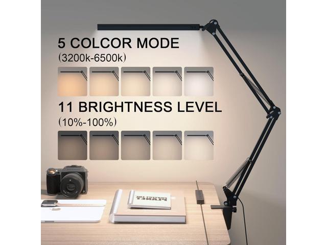LED Desk Lamp for Home Office, Clamp-On with 5 Light Modes & Auto Shut Off 14W Adjustable Brightness 5000K Eye-Caring Lighting for...