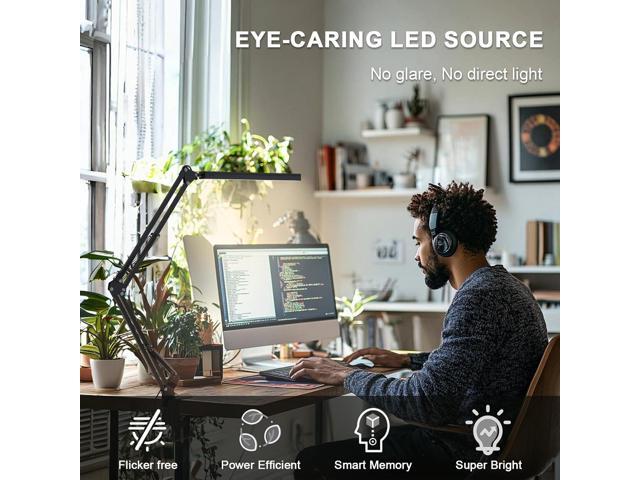 LED Desk Lamp for Home Office, Clamp-On with 5 Light Modes & Auto Shut Off 14W Adjustable Brightness 5000K Eye-Caring Lighting for...