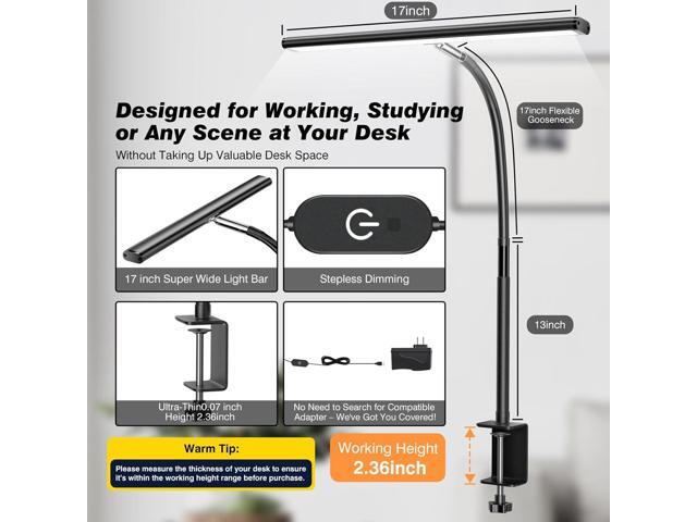 LED Desk Lamp for Office Home, Eye-Caring Desk Light with Stepless Dimming Adjustable Flexible Gooseneck, 10W USB Adapter Desk Lamp with Clamp for...