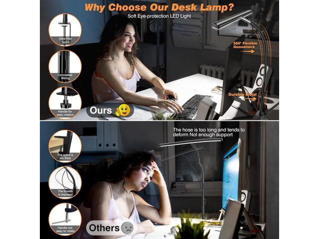 LED Desk Lamp for Office Home, Eye-Caring Desk Light with Stepless Dimming Adjustable Flexible Gooseneck, 10W USB Adapter Desk Lamp with Clamp for...