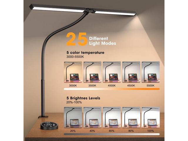 Led Desk Lamp for Office Home - Eye Caring Architect lamp with Clamp,Dual Screen Computer Monitor Gooseneck Smart Light: 24W 5 Color Flexible...