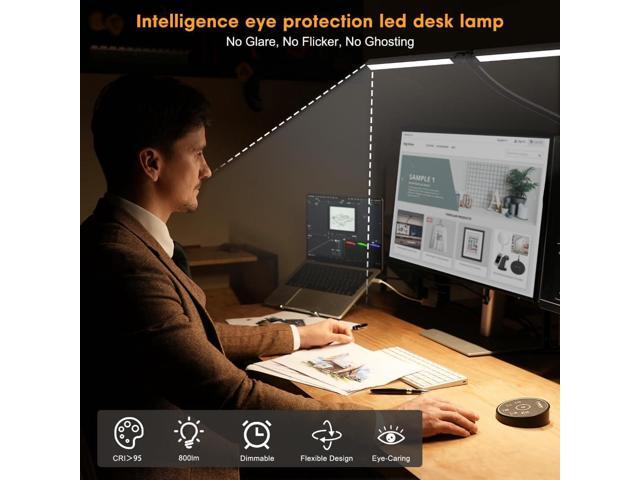 Led Desk Lamp for Office Home - Eye Caring Architect lamp with Clamp,Dual Screen Computer Monitor Gooseneck Smart Light: 24W 5 Color Flexible...