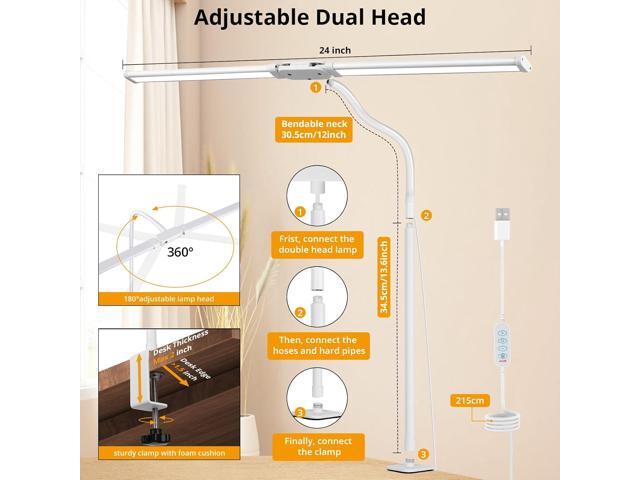 Desk Lamp with Clamp, with 5V 2A Adapter, LED Desk Lamp with Dual Head, 50 Light Modes, Computer Monitor Flexible Gooseneck Lamp, Eye Protection...