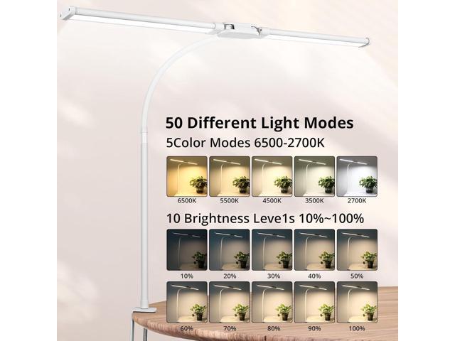 Desk Lamp with Clamp, with 5V 2A Adapter, LED Desk Lamp with Dual Head, 50 Light Modes, Computer Monitor Flexible Gooseneck Lamp, Eye Protection...