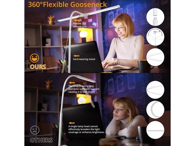 Desk Lamp with Clamp, with 5V 2A Adapter, LED Desk Lamp with Dual Head, 50 Light Modes, Computer Monitor Flexible Gooseneck Lamp, Eye Protection...