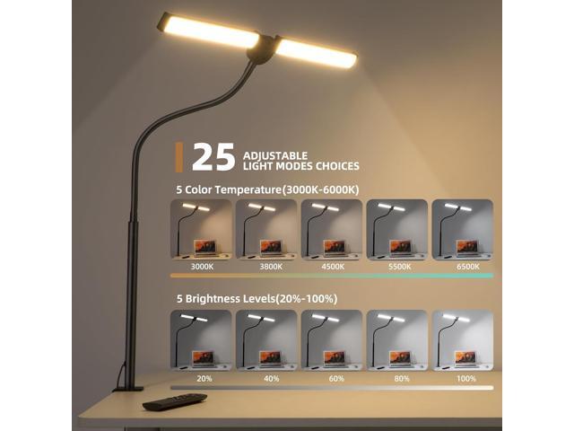 Led Desk Lamp for Home Office, Eye-Care Architect Light with Clamp, Smart Double Head Computer Monitor Table Clip Lamp, Adjustable Flexible...