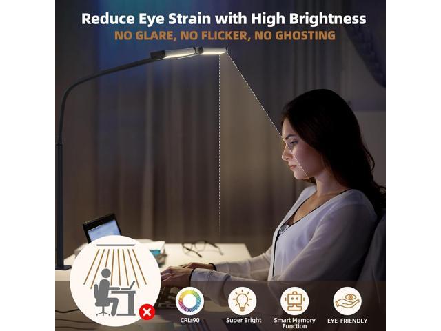 Led Desk Lamp for Home Office, Eye-Care Architect Light with Clamp, Smart Double Head Computer Monitor Table Clip Lamp, Adjustable Flexible...