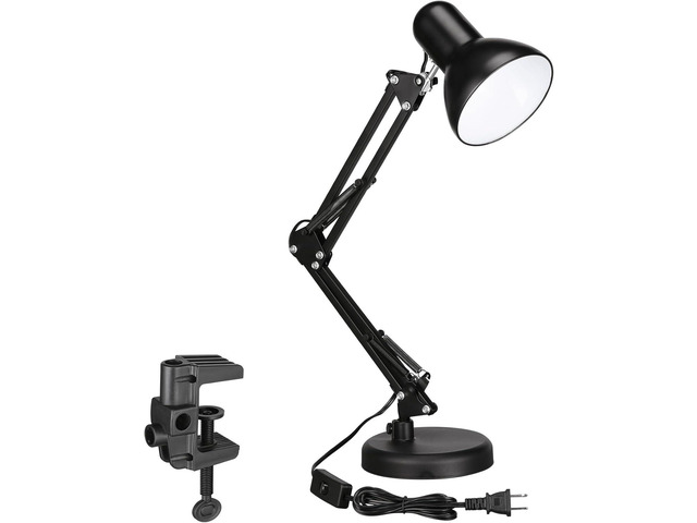 TORCHSTAR Metal Desk Lamp with Clamp, Swing Arm, Architect Adjustable Gooseneck Table Lamp, Clip Desk Lights for Home Office, Work, Study, Reading,...