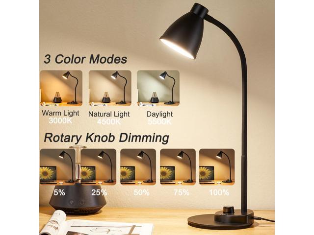 BOHON LED Desk Lamp with USB Charging Port 3 Color Modes Dimmable Reading Light Intelligent Induction Auto Dimming Task Lamp Flexible Gooseneck...