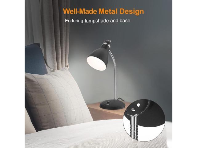 LEPOWER Metal Desk Lamp, Eye-Caring Table Lamp, Study Lamps with Flexible Goose Neck for Bedroom, Home Office (Matte Black)