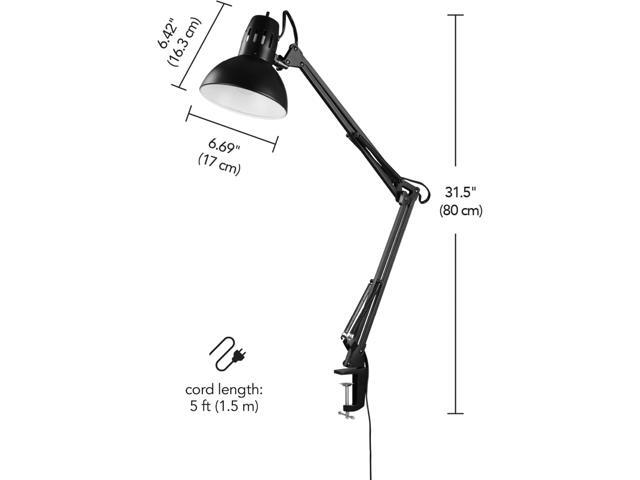 Globe Electric 56963 31.5' Multi-Joint Desk Lamp with Metal Clamp, Black, On/Off Rotary Switch on Shade, Partially Adjustable Swing Arm, Home...