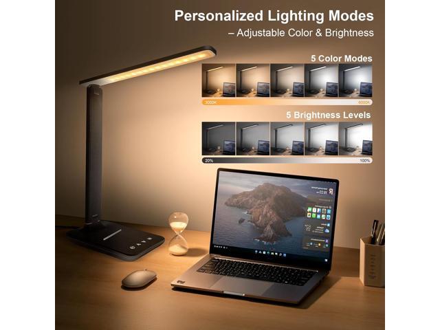 LED Desk Lamp for Office Home, Bright Desk Light with USB Charging Port, Adjustable Dimmable Desk Lamps 5 Modes 5 Brightness, Touch Study Lamp for...