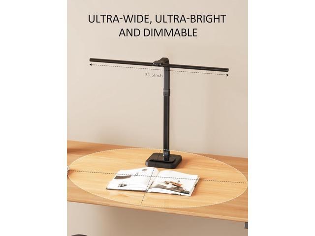 LED Desk Lamp for Home Office, Double Head 24W with Base, Architect Light 5 Lighting Brightness Flexible Gooseneck Table Reading Study, Black