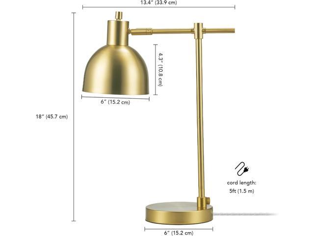 GLOBE Electric 61000058 18' Desk Lamp, Matte Brass Finish, Matte Black Metal Shade, Pivot Joint, On/Off Rotary Switch on Socket, E26 Base Bulb,...