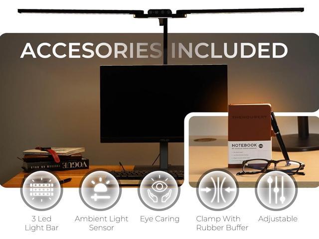 LED Desk Lamp, Anti Eyestrain with Blue Light Blocking Glasses Included, 3000K-6500K with Clamp, Architect Style Swing Arm, Wide Monitor Computer...
