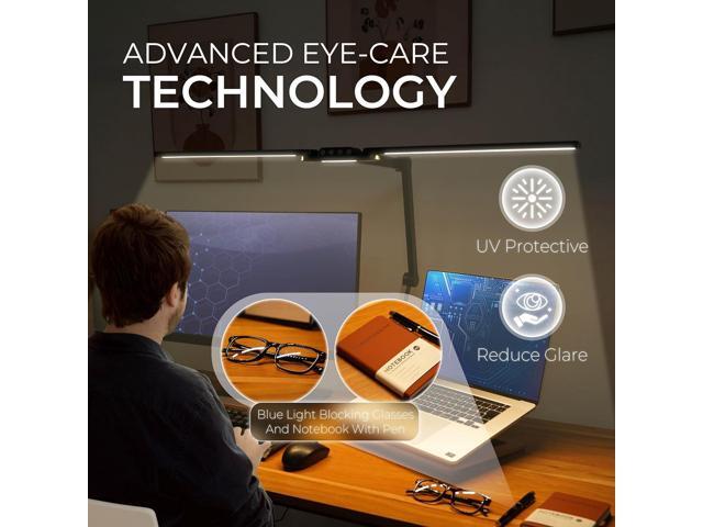 LED Desk Lamp, Anti Eyestrain with Blue Light Blocking Glasses Included, 3000K-6500K with Clamp, Architect Style Swing Arm, Wide Monitor Computer...