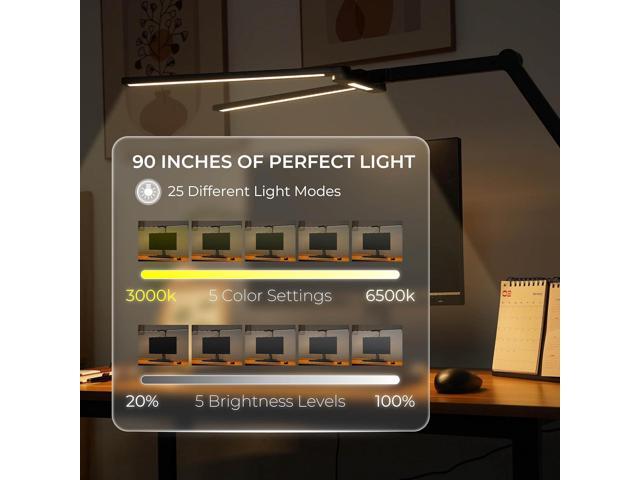 LED Desk Lamp, Anti Eyestrain with Blue Light Blocking Glasses Included, 3000K-6500K with Clamp, Architect Style Swing Arm, Wide Monitor Computer...