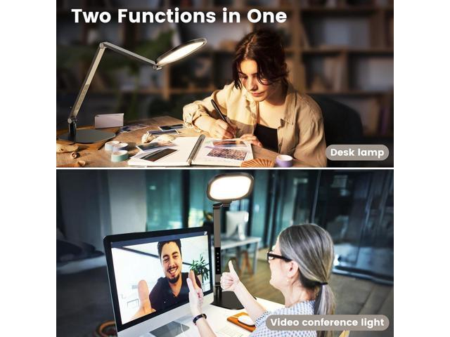 LED Desk Lamp for Home Office, 15W Computer Zoom Lighting with Swing Arm, Memory & Timer Function, Dimmable Desktop Ring Light for Video Calls,...