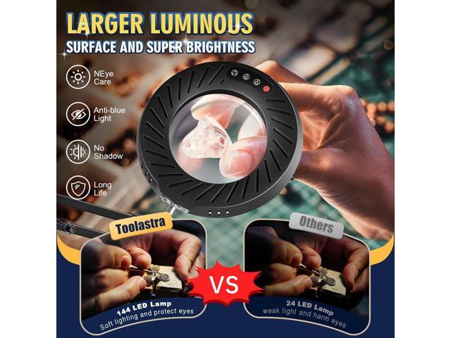 12X Magnifying Glass with Light and Stand, 144 LEDs Brightest Desktop Magnifying Lamp, 10 Dimmable Brightness 5 Color Modes, Hands Free Metal Desk...