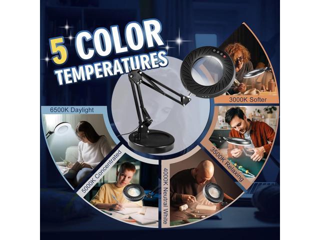 12X Magnifying Glass with Light and Stand, 144 LEDs Brightest Desktop Magnifying Lamp, 10 Dimmable Brightness 5 Color Modes, Hands Free Metal Desk...