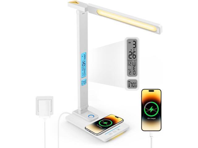 LED Desk Lamp with Wireless Charger: Desk Lamps for Home Office Bedroom, 5 Color Modes & Brightness Dimmable, 2 Night Light
